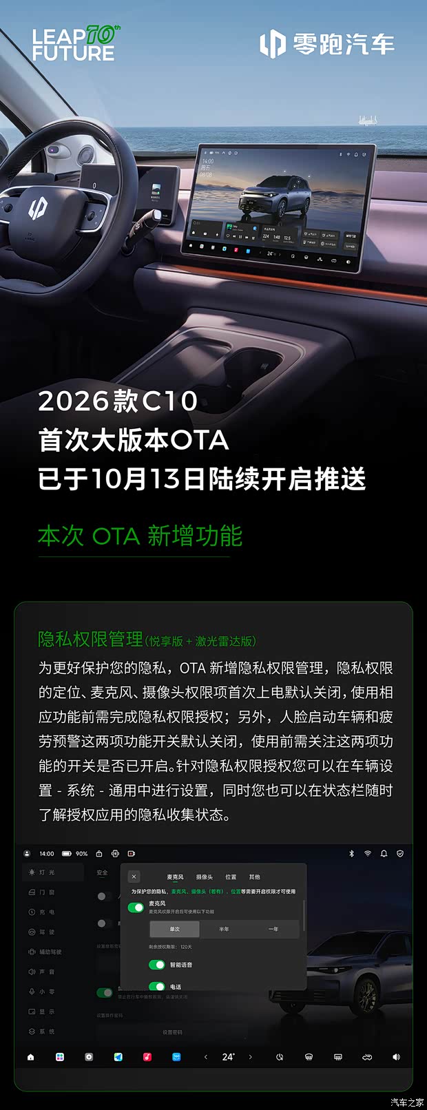 2026款零跑C10首次大版本OTA，新增近20项功能